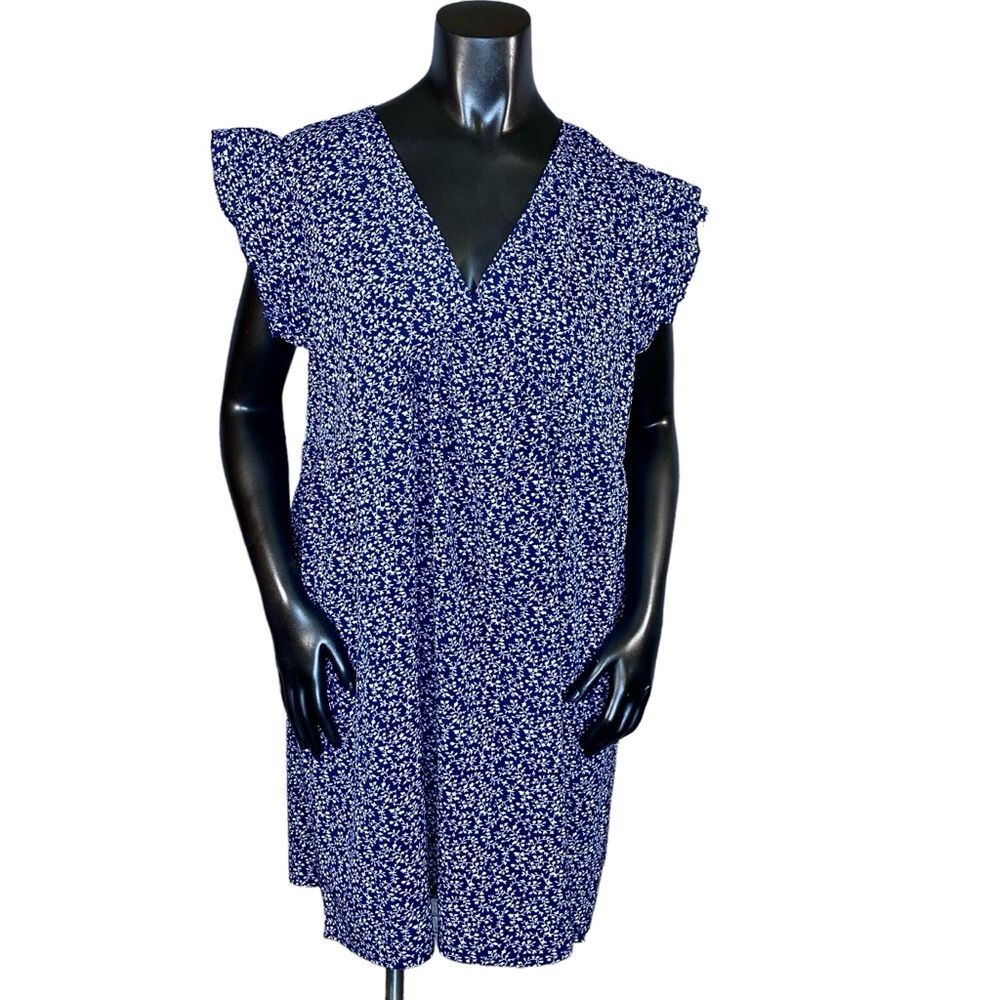 Floral Shift Dress Cottagecore Short Sleeve Women's Size XL V Neck Frilly Sleeve